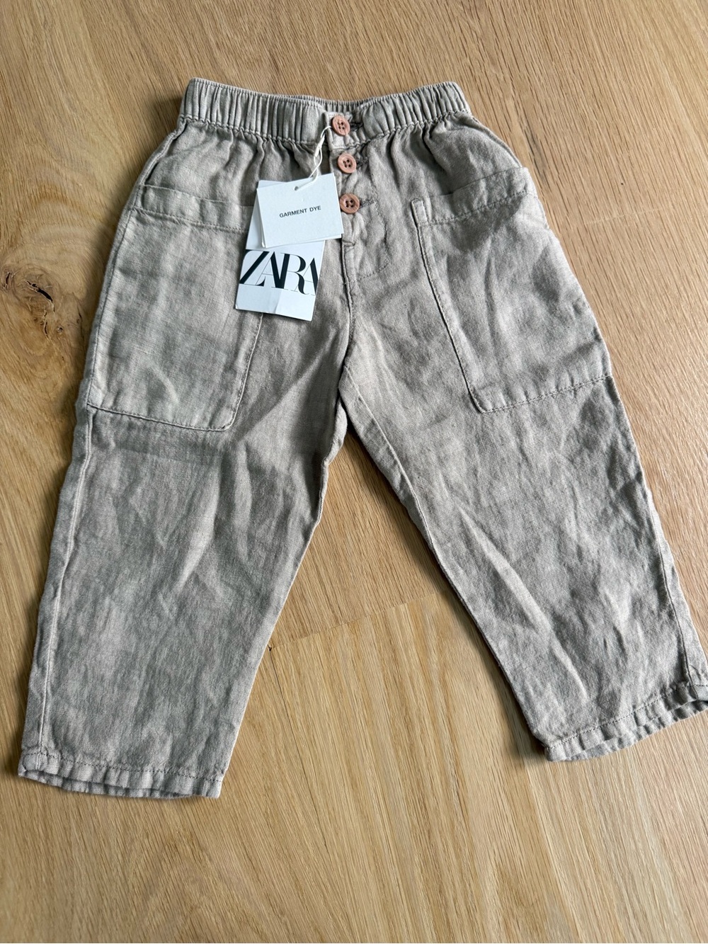 ZARA Kids Tan Linen-Blend Elastic Waist Pants